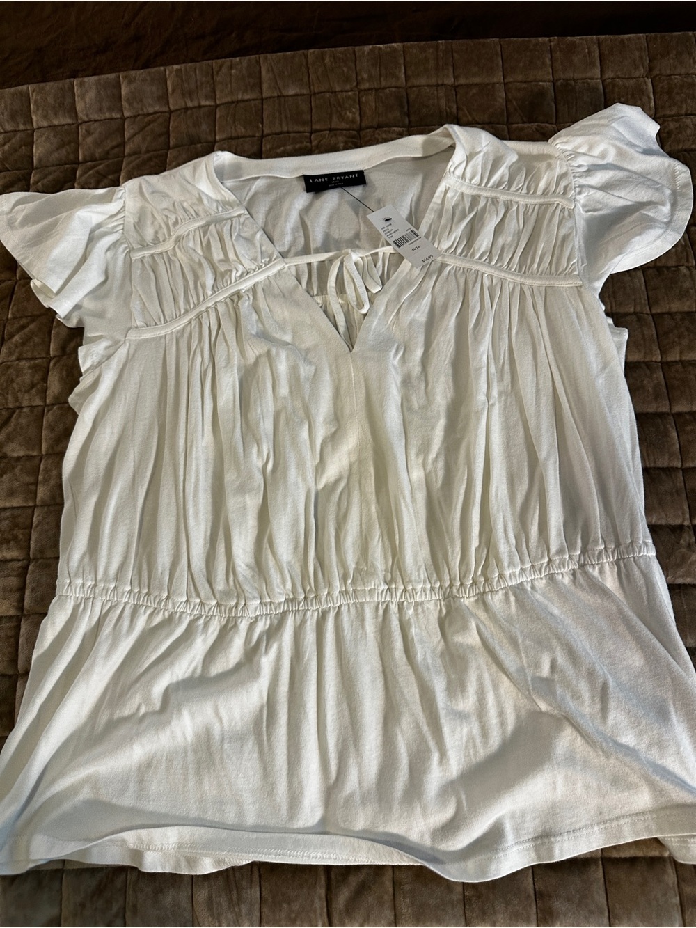 Lane Bryant White Ruffle-Trim Tie-Front Peasant Blouse